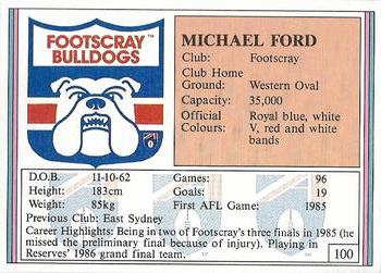 1992 AFL Regina #100 Michael Ford Back